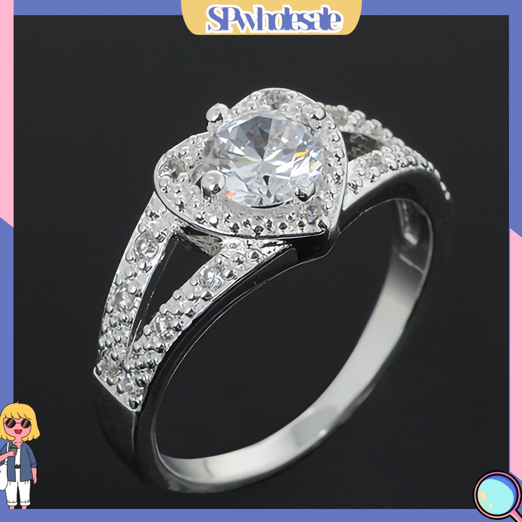 &lt;SPwholesale&gt; Nhẫn Đính Hôn Đính Đá Hình Trái Tim Sáng Tạo Dành Cho Nữ