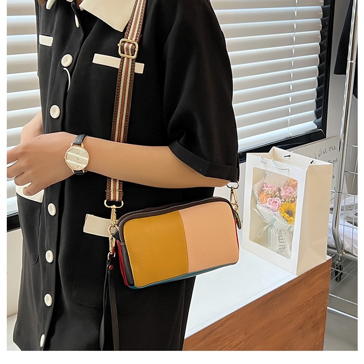 Túi Xách Da Bò Nhỏ Xinh Phối Màu Tương Phản Thời Trang Cho Nữ