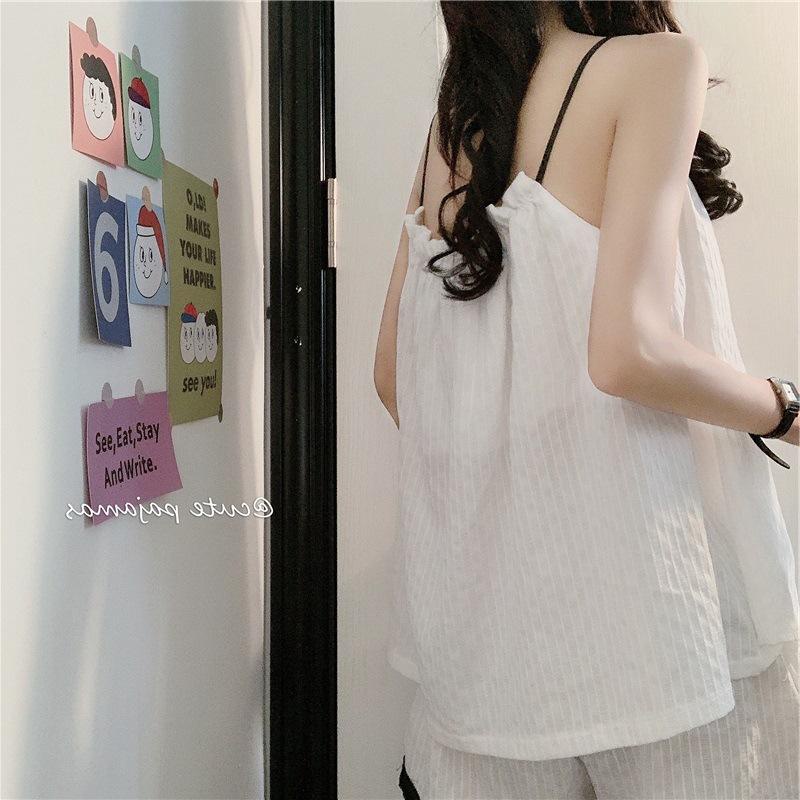 Bộ quần đùi áo hai dây mặc nhà phối viền đen chất thô đũi siêu mát MS1094