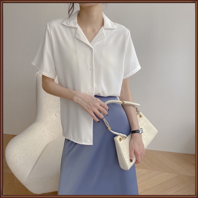 Áo Sơ Mi Voan Tay Ngắn Cổ Chữ V Màu Sắc Đơn Giản Thanh Lịch Thời Trang Cho Nữ