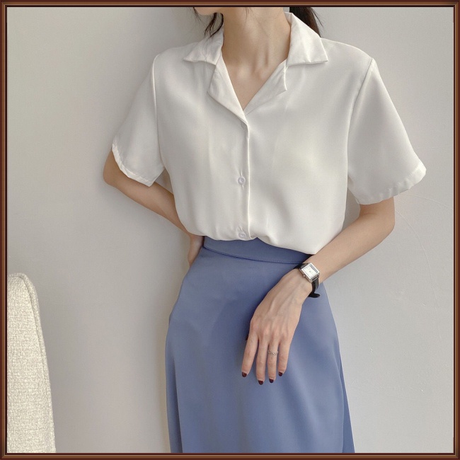 Áo Sơ Mi Voan Tay Ngắn Cổ Chữ V Màu Sắc Đơn Giản Thanh Lịch Thời Trang Cho Nữ