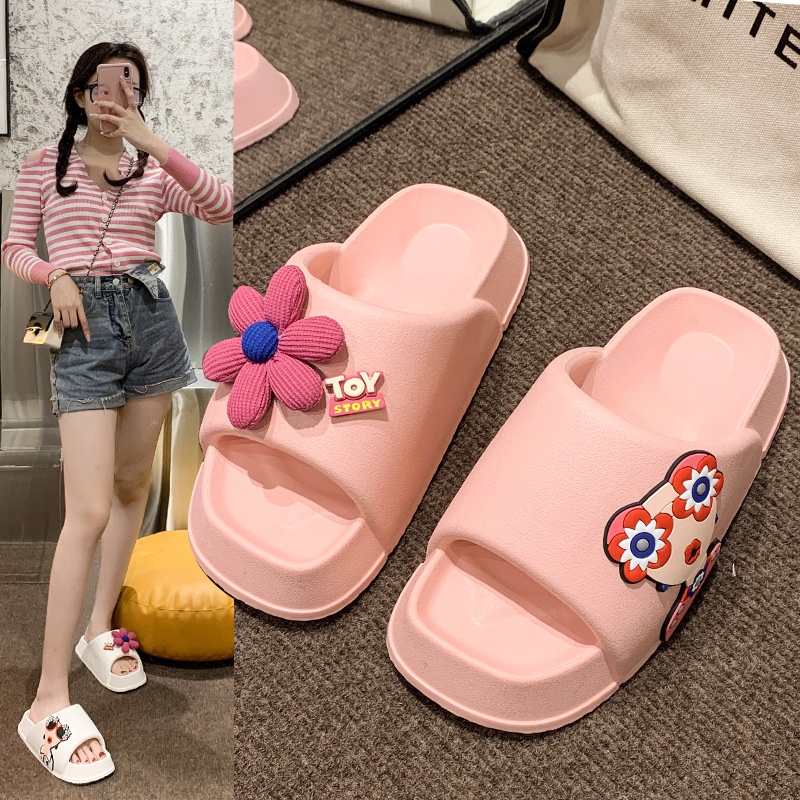 195.Dép đi trong nhà Đế Dày Mềm Mại Họa Tiết Hoạt Hình Màu Kẹo Phong Cách Hàn Quốc Cho Nữ