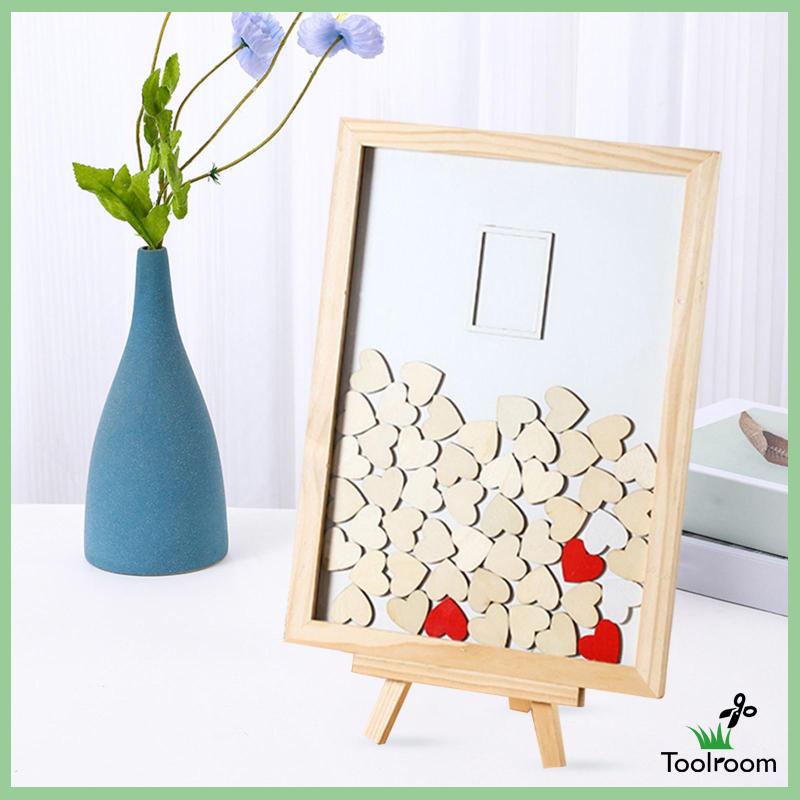 Sách Ký Tên Bằng Gỗ Hình Trái Tim Kèm 80 Tấm Trang Trí Tiệc Cưới