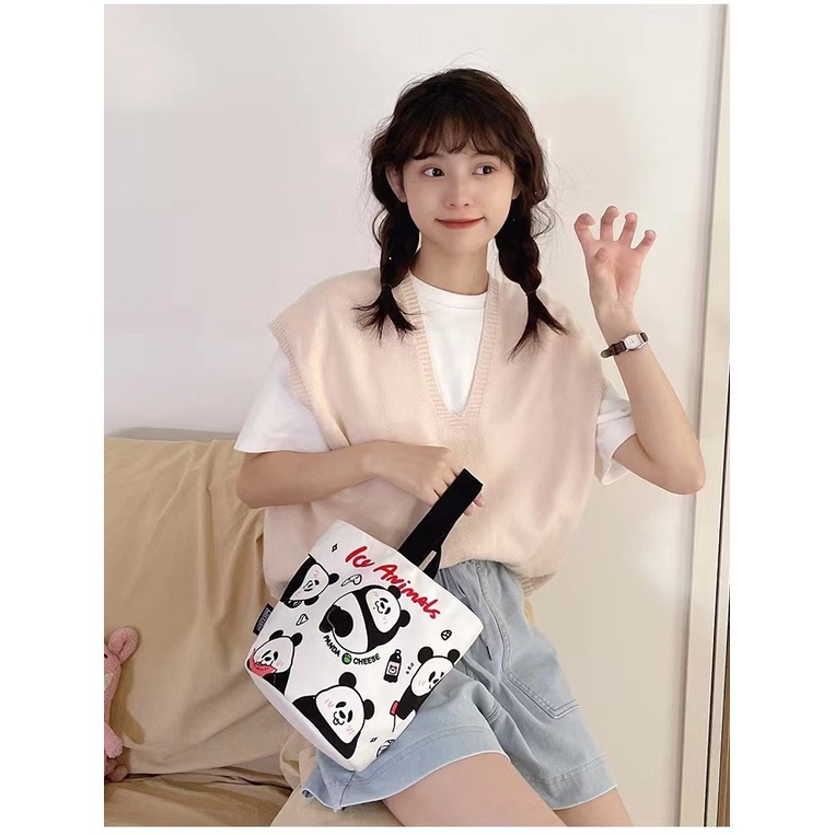 Túi Xách Canvas In Hình Gấu Trúc Dễ Thương Chất Lượng Cao