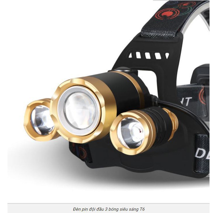 Đèn pin đội đầu 3 bóng siêu sáng Nhiều Chế độ Pin sạc dung lượng cao. Độ sáng mạnh cự ly chiếu sáng | BigBuy360 - bigbuy360.vn