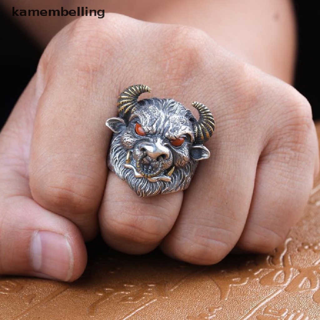 Kamembelling Nhẫn Hở Hình Đầu Bò Cổ Điển Cá Tính Hợp Thời Trang Có Thể Điều Chỉnh Kích Thước Phong Cách Punk Goth Quà Tặng Trang Sức Punk Cho Nam EN