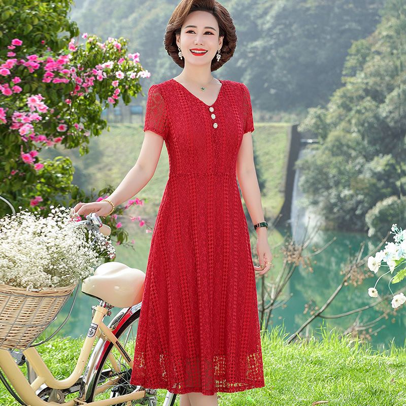 Đầm Ren Phong Cách Phương Tây Thời Trang Mới 2023 Cho Phụ Nữ Trung Niên Forty-50 Tuổi