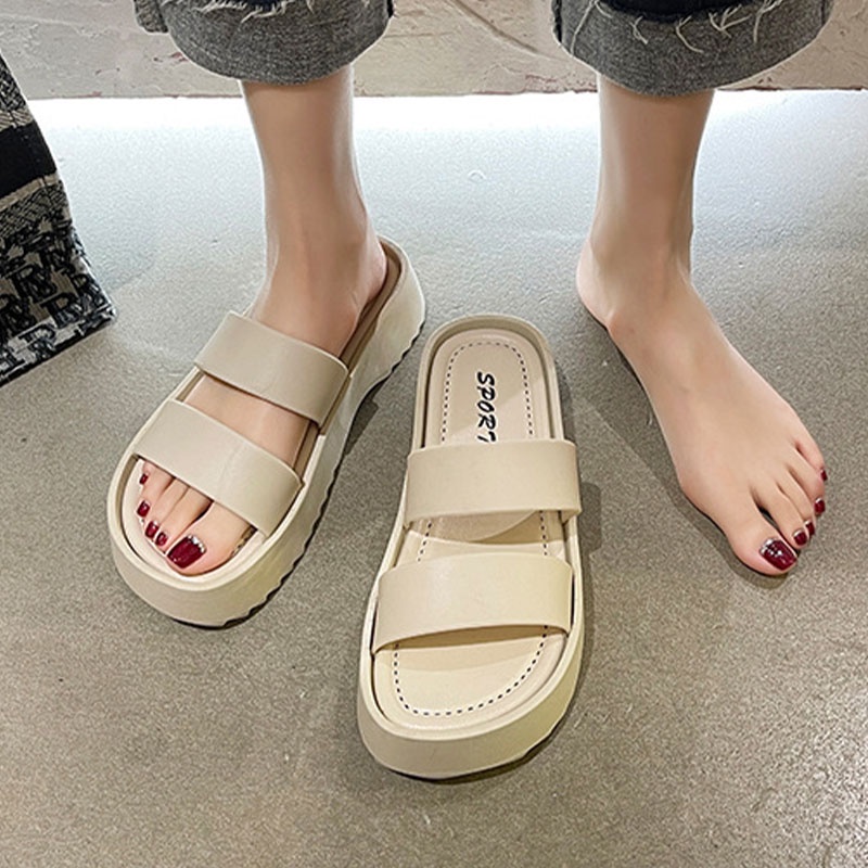 BAILUDAREN.Dép quai ngang đế dày chống trượt mang trong nhà/ ngoài trời tte thường ngày cho nữ