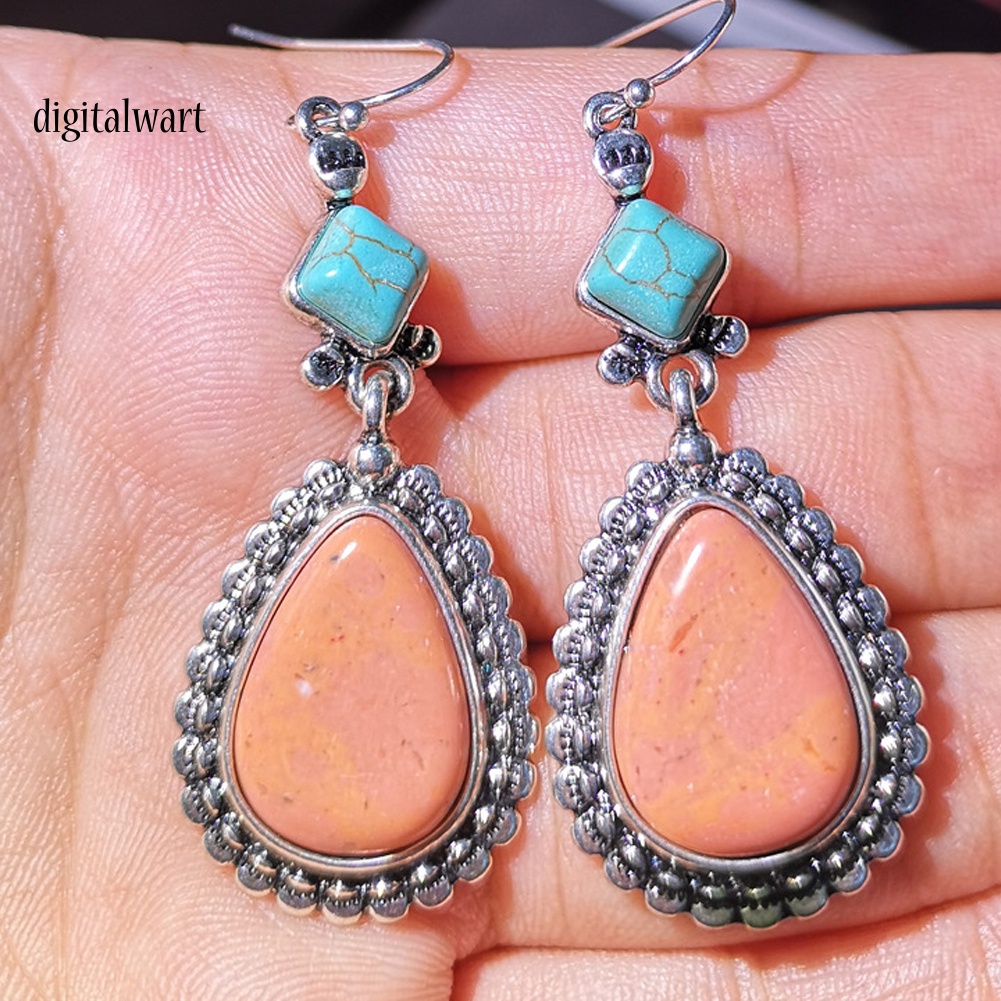 Kỹ Thuật Số| Bông Tai Móc Hình Giọt Nước Đính Đá Ngọc Lam Giả Phong Cách Vintage Thời Trang Cho Nữ