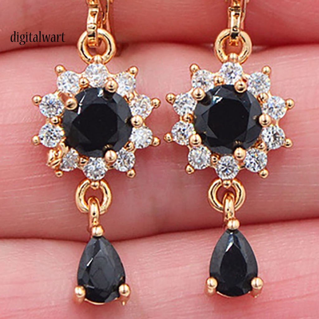 Kỹ Thuật Số| 1 Đôi Bông Tai Dáng Dài Hình Hoa Đính Đá Mạ Điện Lâu Trôi Thích Hợp Mặc Hàng Ngày