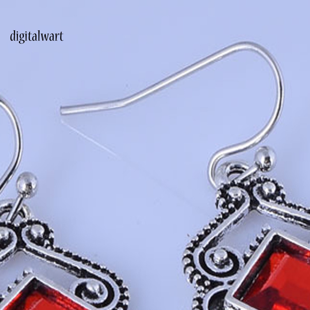 Kỹ Thuật Số| 1 Đôi Bông Tai Móc Đính Đá Zircon Đỏ Vintage Phù Hợp Sử Dụng Hàng Ngày