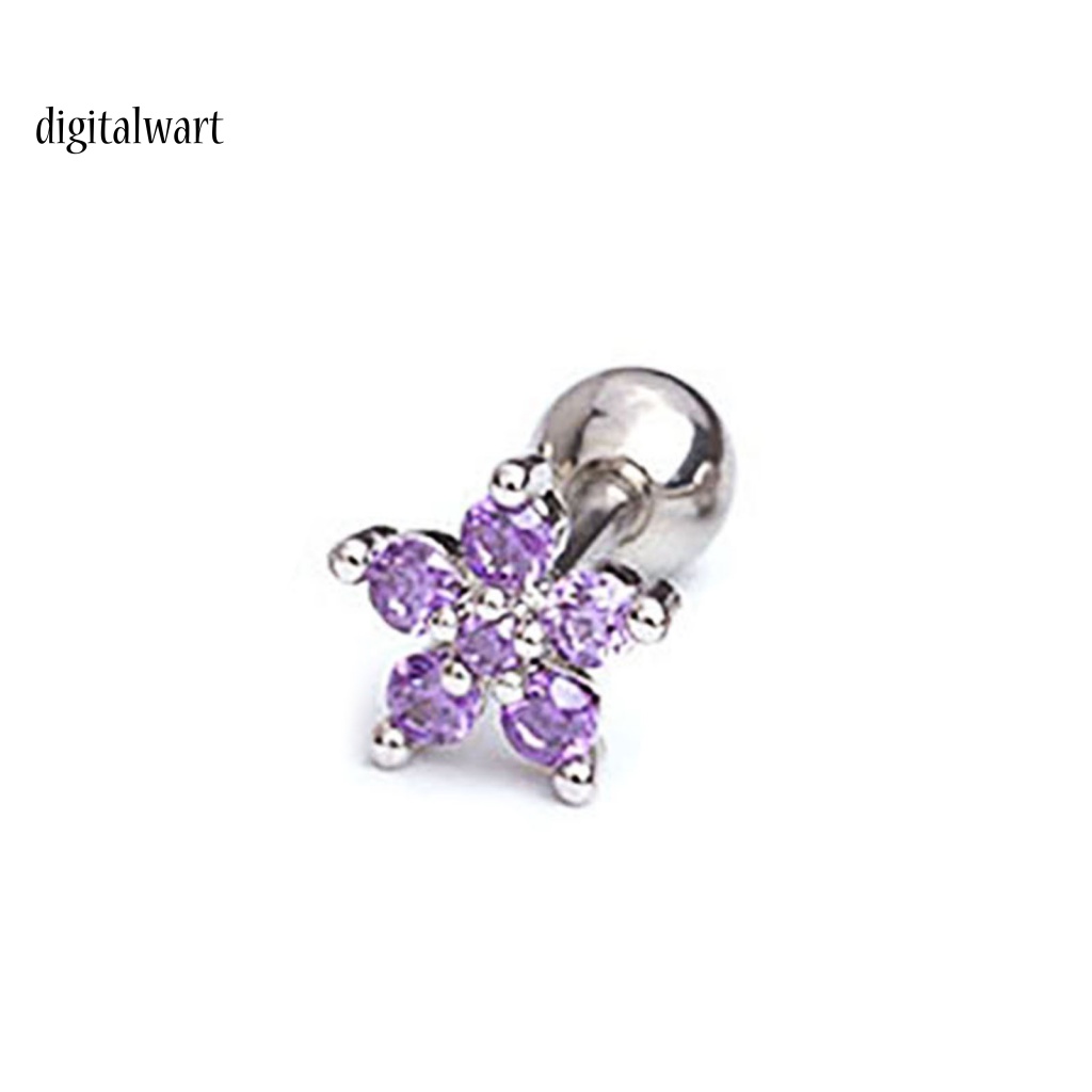 Kỹ Thuật Số| 1 Khuyên Tai Hình Hoa Đính Đá Zircon Bằng Thép Không Gỉ