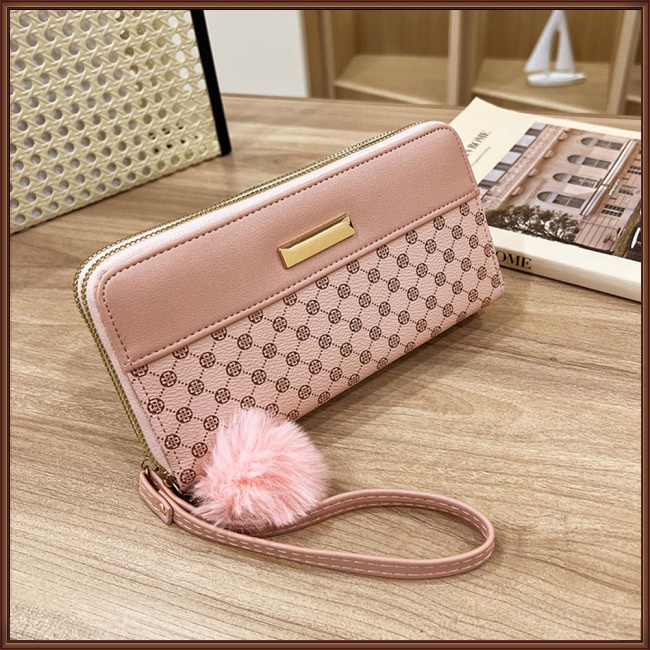 Ví Da Pu Cầm Tay Nhiều Ngăn Đựng Thẻ Phối Màu Tương Phản Thời Trang Cho Nữ