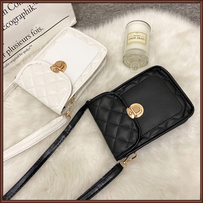 Túi Da Pu Đeo Chéo Đựng Điện Thoại Họa Tiết Hình Thoi Dành Cho Nữ