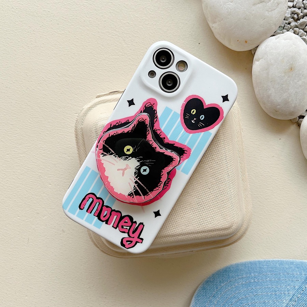 Ốp Điện Thoại TPU Dẻo Họa Tiết Hoạt Hình Chú Mèo Dễ Thương Kèm Giá Đỡ Cho iPhone 14 13 11 12 Pro Max