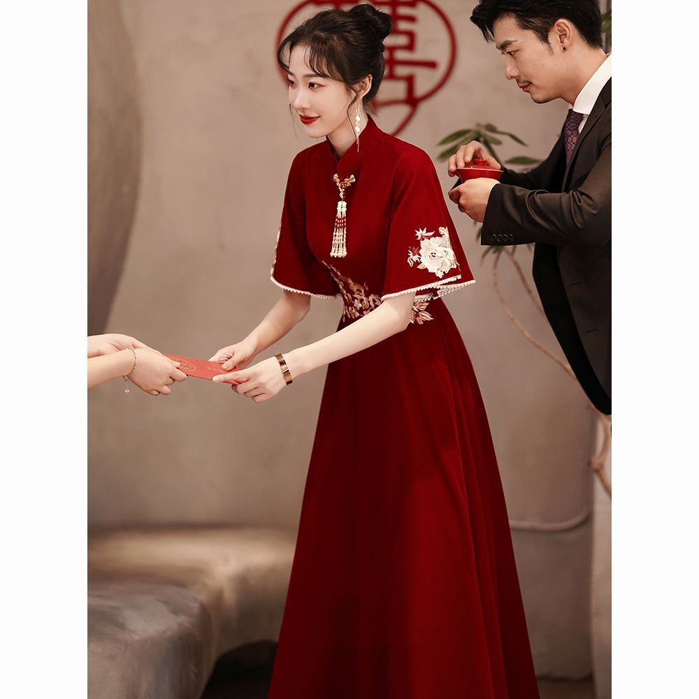 ~. Đầm Sườn Xám Thời Trang Thu Đông Mới 2024 Cho Cô Dâu