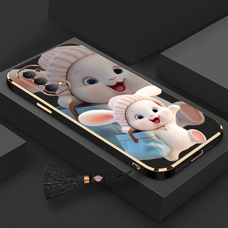 Ốp lưng oppo reno 4 reno 5 reno 4 Pro reno 5 Pro Silicon Viền Thẳng Họa Tiết Chú Thỏ Nhiều Màu Dễ Thương Kèm Dây Đeo Cho oppo reno 4 reno 5 reno 4 Pro reno 5 Pro