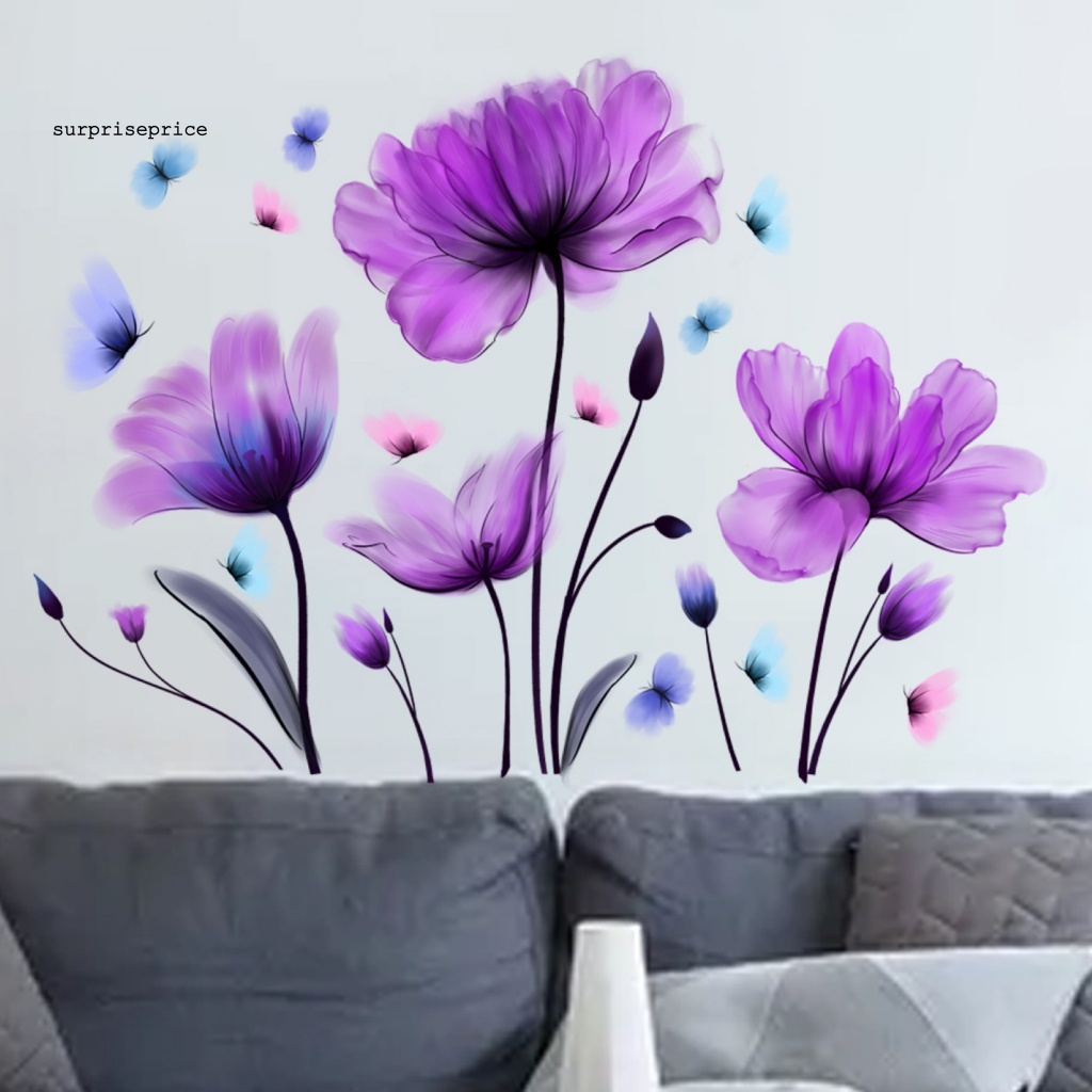 1 Bộ Sticker Dán Tường Họa Tiết Hoa Tulip Và Bươm Bướm Nghệ Thuật Sáng Tạo Dành Cho Phòng Ngủ / Cửa Sổ