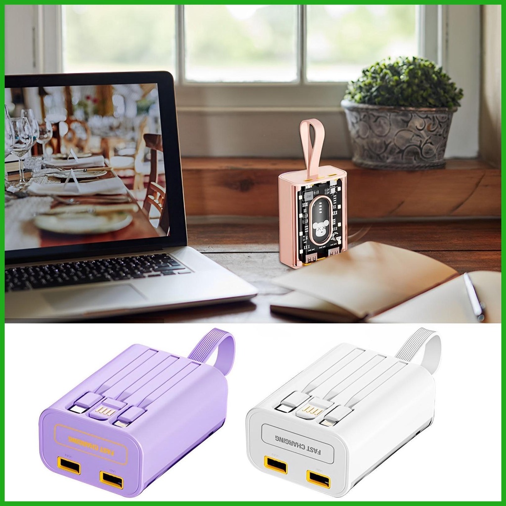 Pin Dự PhòNg 20000mAh Trong SuốT VớI Dây CáP Cho IPhone