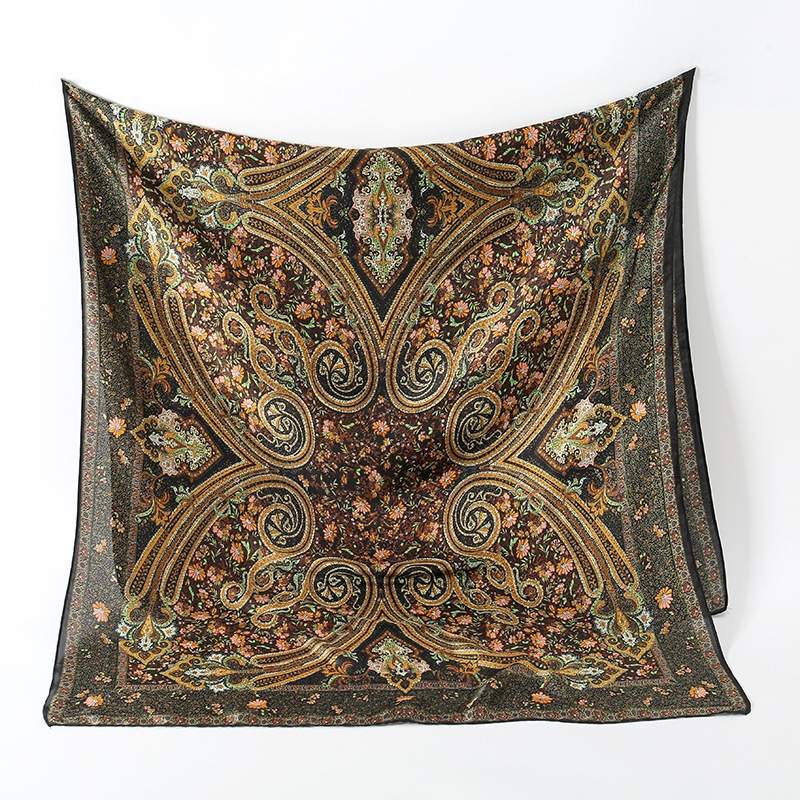 Khăn Choàng Lụa Satin 180 * 90CM In Họa Tiết Hoa Cổ Điển Thoáng Khí Mềm Mại