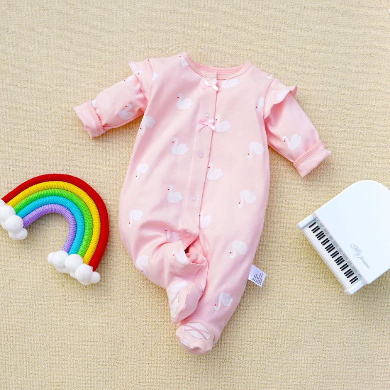 Bộ Áo Liền Quần Tay Dài 100% Cotton In Hình Thỏ Dễ Thương Cho Bé Sơ Sinh 3-12 Tháng Tuổi