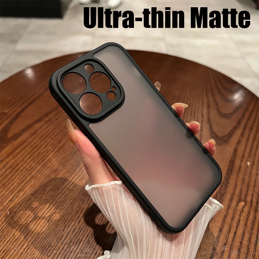 Ốp Điện Thoại Cứng Màu Đen Nhám Sang Trọng Chống Sốc Bảo Vệ Camera Cho Iphone 14 13 12 Pro Max Plus