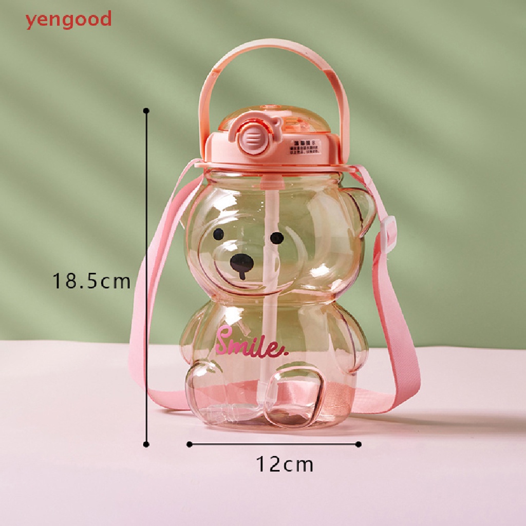 Bình Đựng Nước Bằng Nhựa Cỡ Lớn 1000ml Kèm Ống Hút Họa Tiết Hoạt Hình Gấu Dễ Thương Cho Bé Gái
