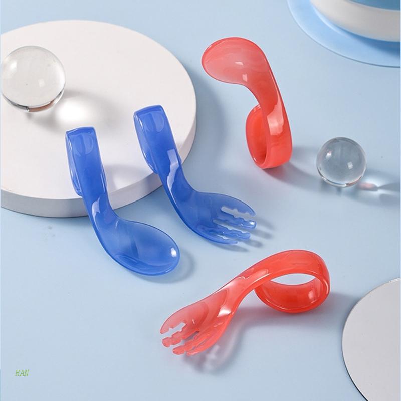 Bộ Muỗng Nĩa Ăn Uống Cong Họa Tiết Hoạt Hình Thay Đổi Màu Sắc Cho Bé Sơ Sinh