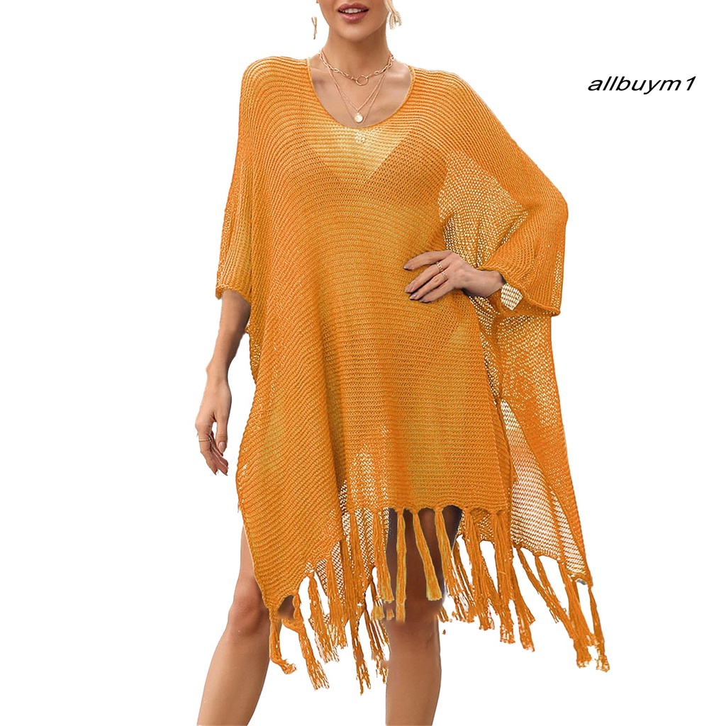 Đầm Tay Lửng Cổ Tròn Phối Tua Rua Xuyên Thấu Thời Trang Mùa Hè Cho Nữ