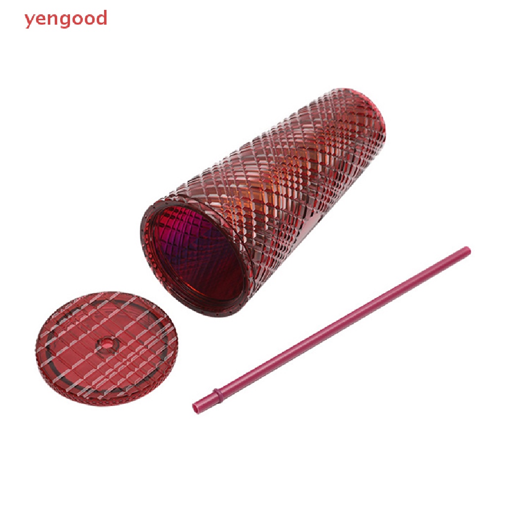 Cốc Uống Nước Hai Lớp Bằng Nhựa Có Nắp Và Ống Hút Có Thể Tái Sử Dụng