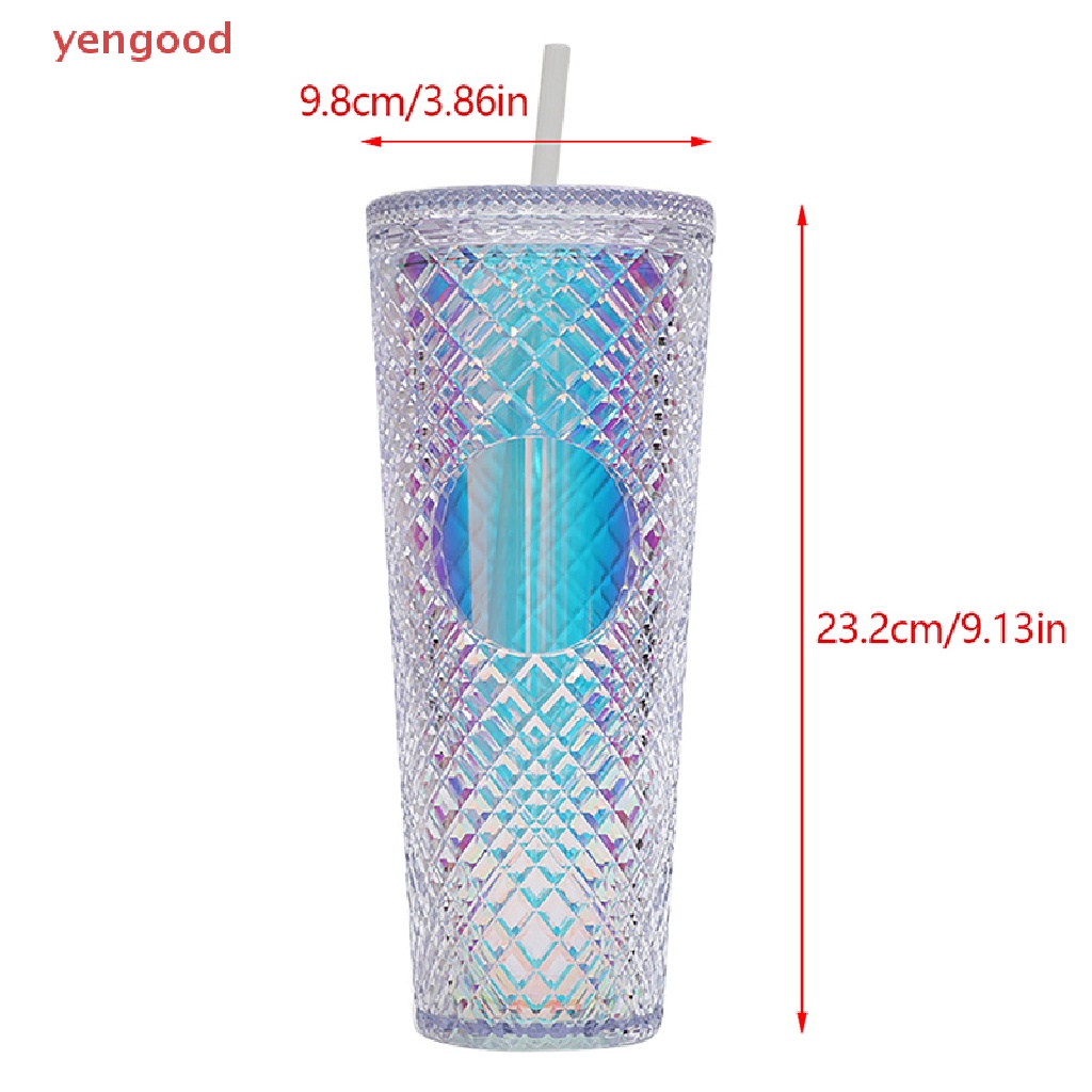 Cốc Uống Nước Hai Lớp Bằng Nhựa Có Nắp Và Ống Hút Có Thể Tái Sử Dụng