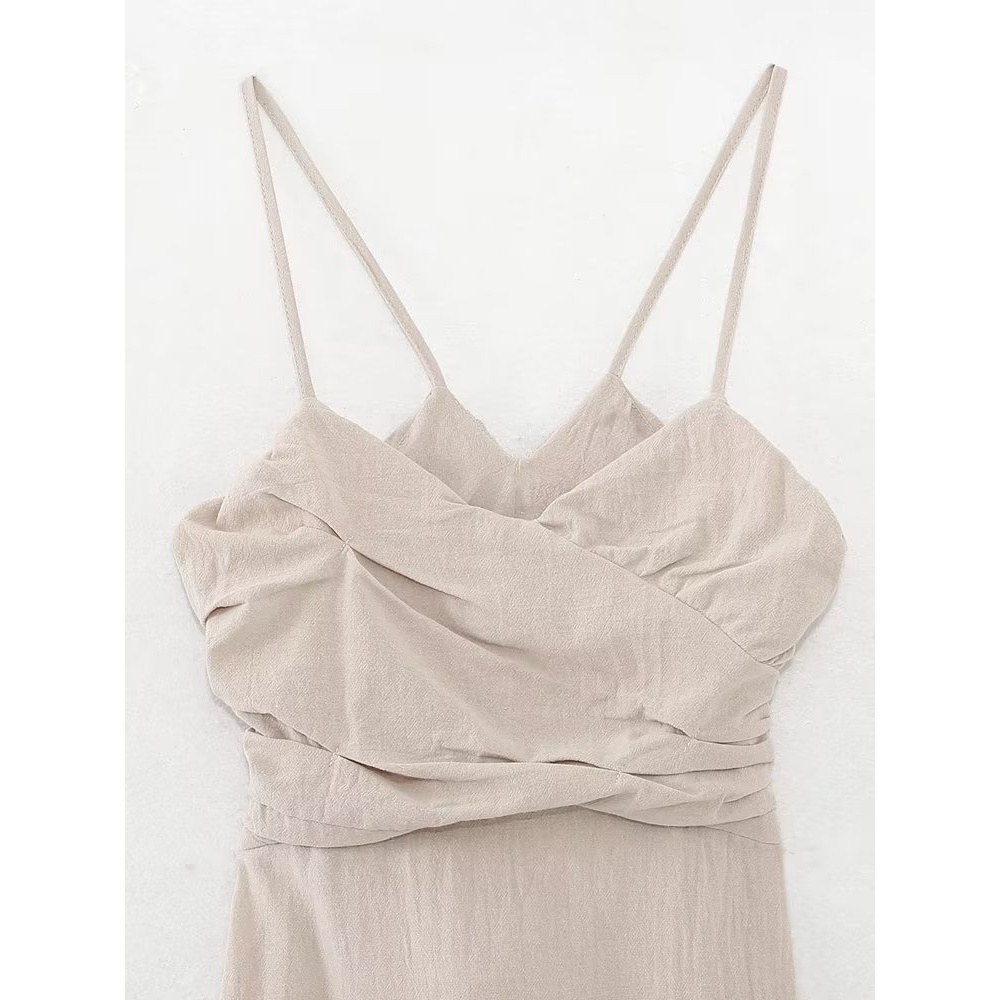 Đầm Hai Dây Vải Lanh Phong Cách Âu Mỹ 2023 S33-66028