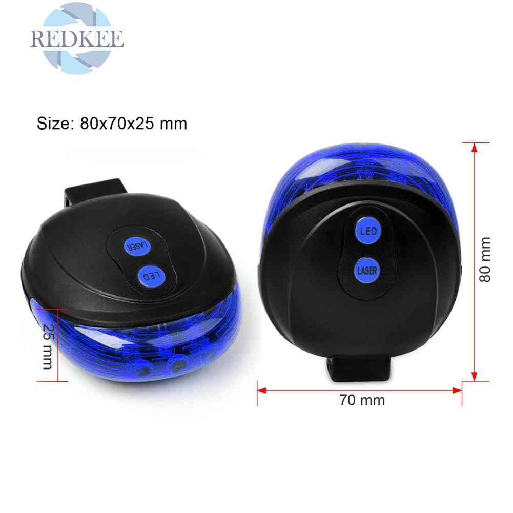 5 Đèn LED Cảnh Báo An Toàn Phía Sau Xe Đạp, 2 Chùm Tia Laser Màu Xanh Dương