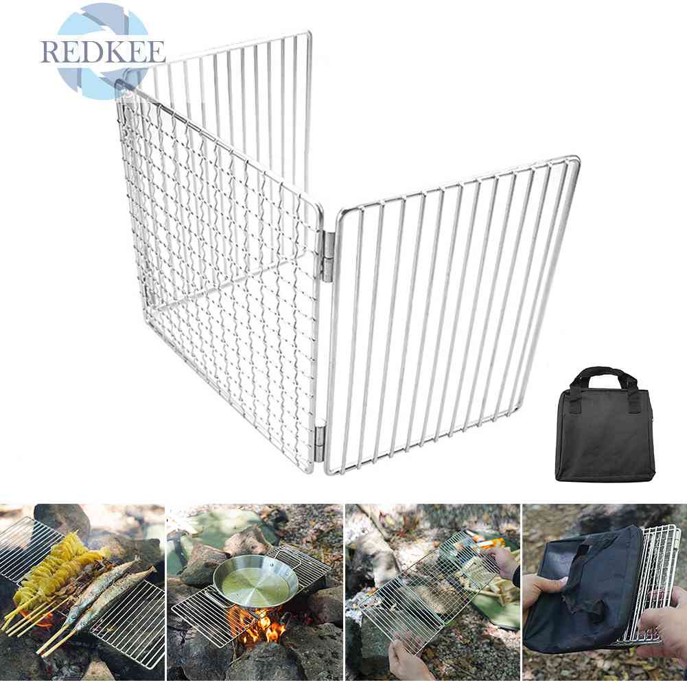 Vỉ Nướng BBQ Bằng Thép Không Gỉ Có Thể Gấp Gọn Tiện Dụng Mang Theo Du Lịch