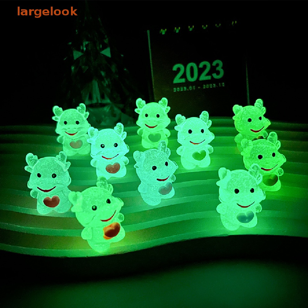 Set 2 Tượng Rồng Dạ Quang Hoạt Hình Mini Bằng Nhựa Resin Trang Trí Xe Hơi