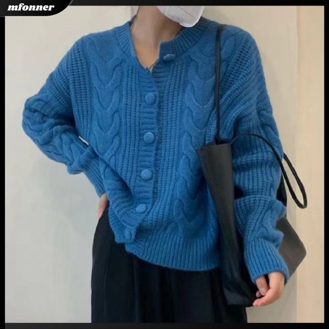 Áo Khoác Cardigan Dệt Kim Tay Dài Cổ Chữ V Màu Sắc Đa Dạng Cho Nữ