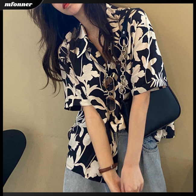 Áo Sơ Mi Tay Lỡ Dáng Rộng In Họa Tiết Phong Cách Cổ Điển Thời Trang Mùa Hè Xinh Xắn Cho Nữ