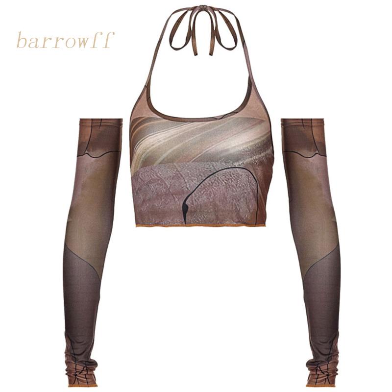 Brroa Áo Croptop Ôm Dáng Không Tay Hở Lưng In Họa Tiết Trừu Tượng Harajuku Gợi Cảm Cho Nữ