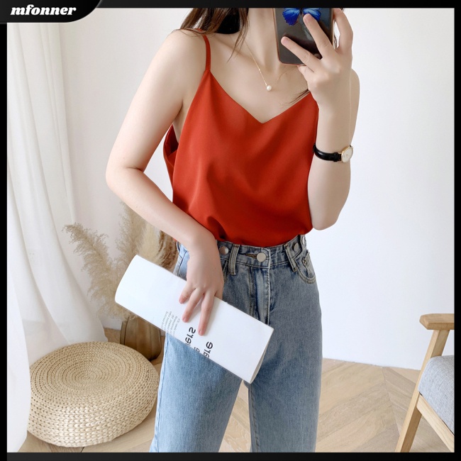 Áo Voan Hai Dây Cổ Chữ V Dáng Rộng Màu Trơn Thời Trang Mùa Hè Dành Cho Nữ