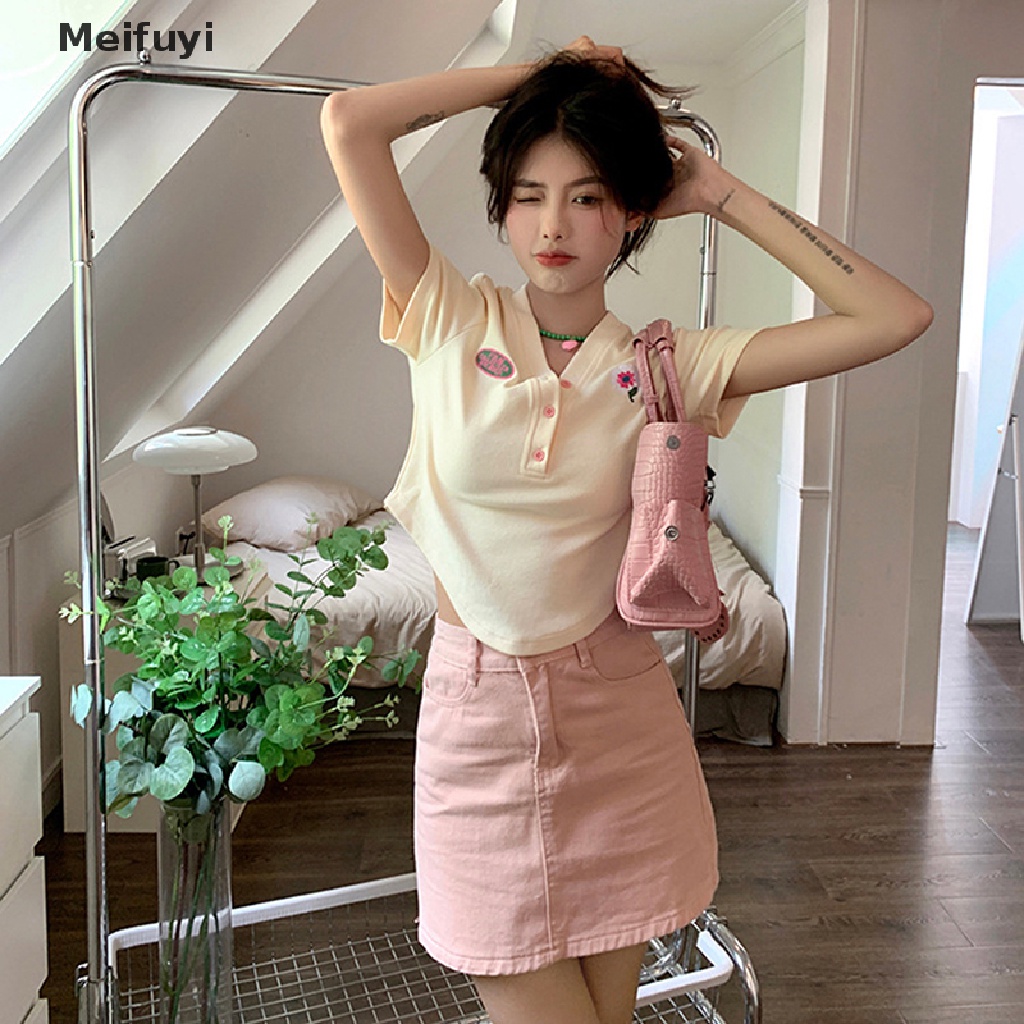 Áo Thun Crop Top Tay Ngắn Cổ Chữ V Thêu Họa Tiết Thời Trang Mùa Hè Cho Nữ