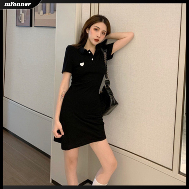 Đầm Ngắn Tay Dáng Ôm Thêu Họa Tiết Trái Tim Xinh Xắn Cho Nữ