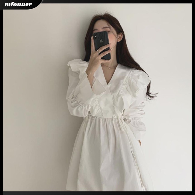 Đầm Tay Ngắn Cổ Chữ V Màu Sắc Thời Trang Cho Nữ