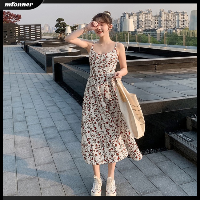 Mw Đầm Midi Hai Dây Dáng Ôm In Hoa Phong Cách Cổ Điển Ngọt Ngào Dành Cho Bạn Nữ