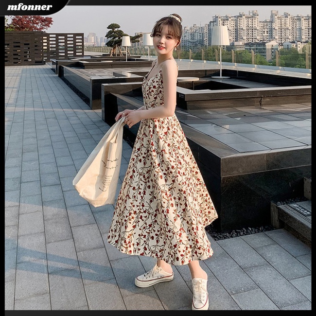 Mw Đầm Midi Hai Dây Dáng Ôm In Hoa Phong Cách Cổ Điển Ngọt Ngào Dành Cho Bạn Nữ