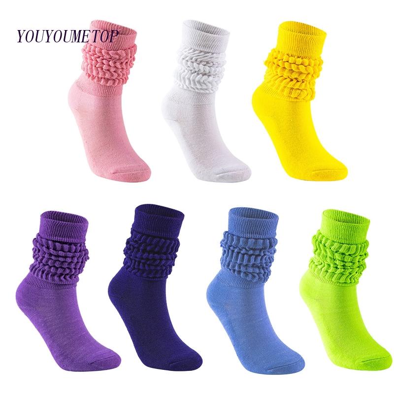 Youyo Vớ Ống Chân Dáng Rộng Xếp Chồng Lên Bong Bóng Cao Đến Đầu Gối Unisex