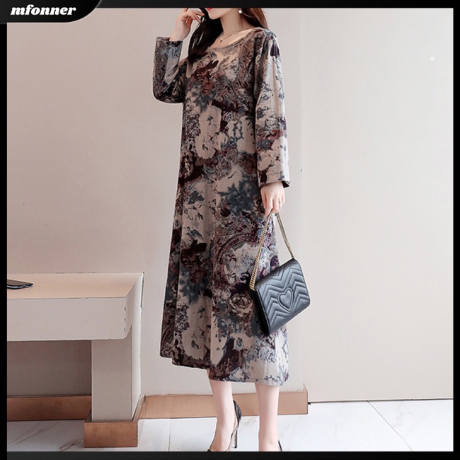 Đầm Tay Dài Dáng Rộng Chiết Eo In Họa Tiết Xinh Xắn Thời Trang Cho Nữ