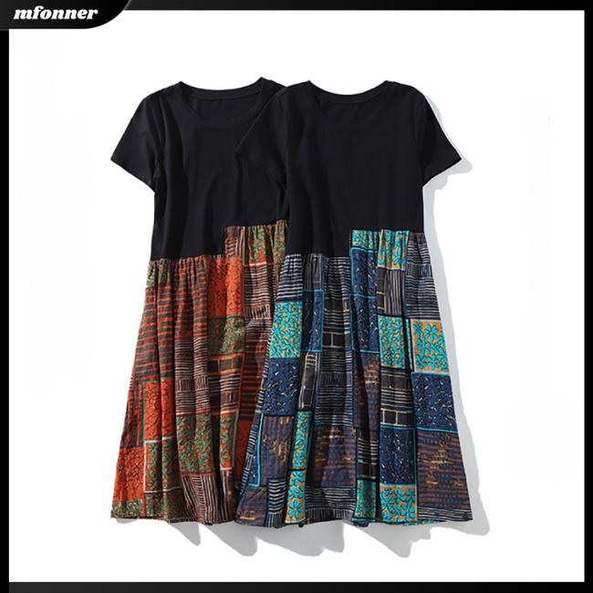 Đầm Midi Tay Ngắn Cổ Tròn Dáng Rộng Họa Tiết Kẻ Sọc Thời Trang Mùa Hè Xinh Xắn Cho Nữ