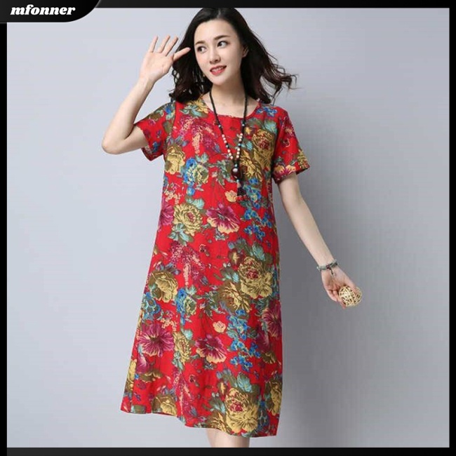 Đầm Tay Ngắn Dáng Rộng Cỡ Lớn Thời Trang Mùa Hè Phong Cách Retro Cho Nữ