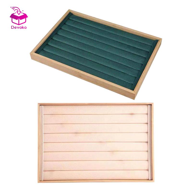Khay trưng bày nhẫn/ dây chuyền/ trang sức Devoko bằng gỗ màu xanh lá có thể xếp chồng lên nhau cho ngăn kéo tủ/quà tặng