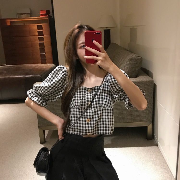 Áo Kiểu Tay Phồng Ngắn Dáng Ôm Thời Trang Hàn Quốc Xinh Xắn Cho Nữ